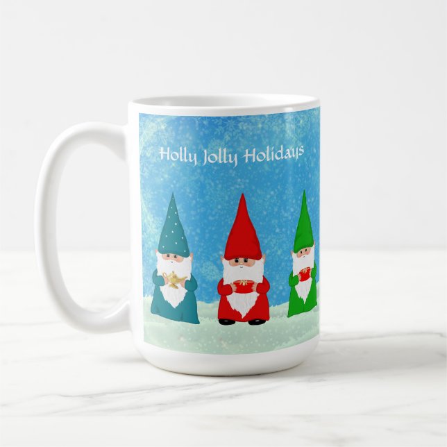 Seven Christmas Gnomes on Light Blue Coffee Mug (Left)
