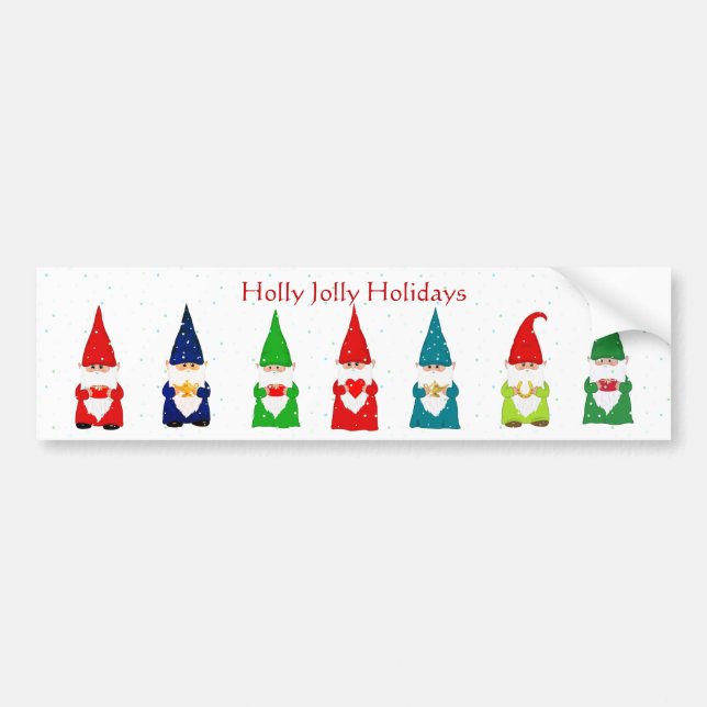 Seven Christmas Gnomes on White Bumper Sticker (Front)