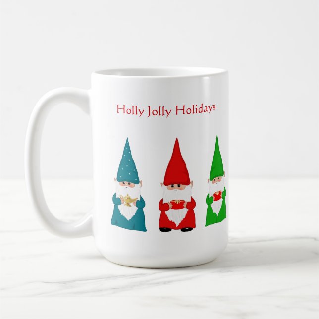 Seven Christmas Gnomes on White Coffee Mug (Left)