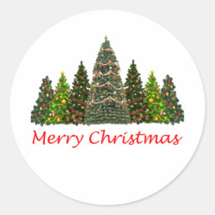 Seven Christmas Trees, Merry Christmas Classic Round Sticker