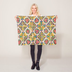 Seven-colour persian tile fleece blanket
