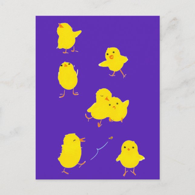 Seven Cute Baby Chicks Postcard (Purple) (Front)