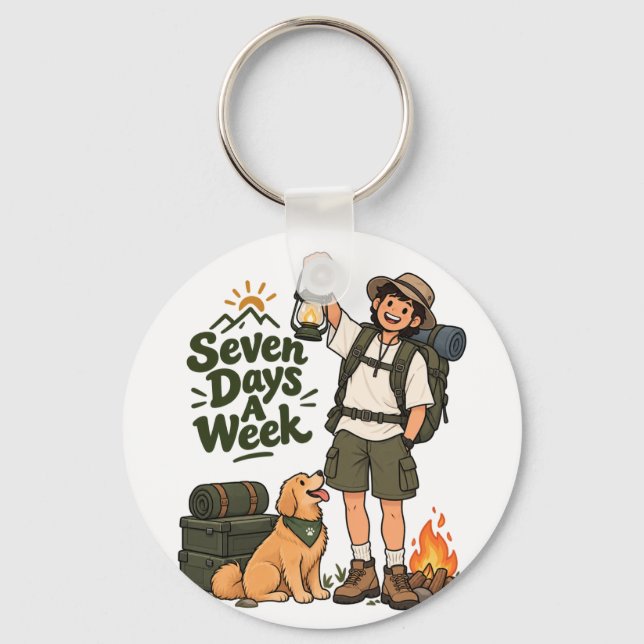 Seven Days A Week Camping Adventure Design Key Ring (Front)