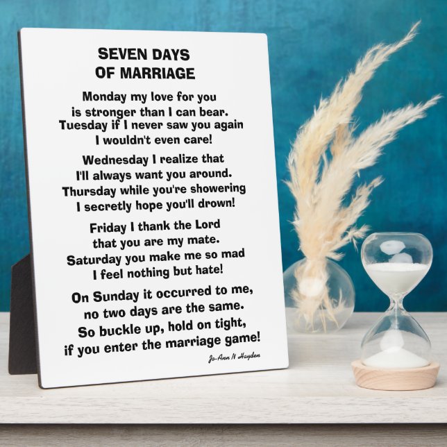 SEVEN DAYS OF MARRIAGE POEM  PLAQUE (Side)