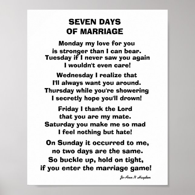 SEVEN DAYS OF MARRIAGE POEM POSTER (Front)
