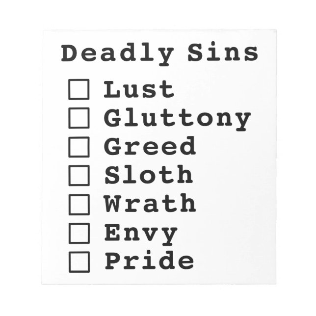Seven Deadly Sins Checklist - blank (0000000) Notepad (Front)