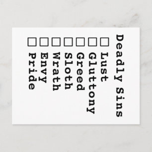Seven Deadly Sins Checklist - blank (0000000) Postcard