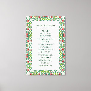 Seven Deadly Sins  Wealth without work Pleasure Canvas Print