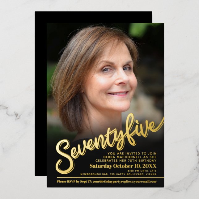 Seven five 75th Birthday custom photo black gold  (Front/Back)