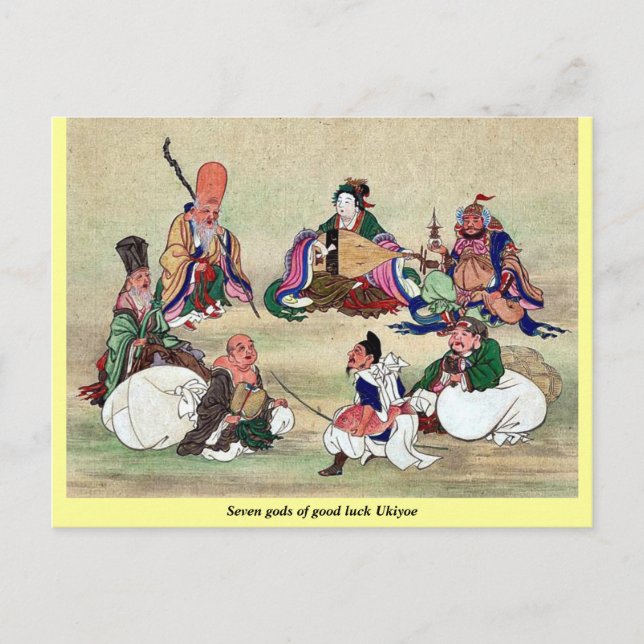 Seven gods of good luck Ukiyoe Postcard (Front)