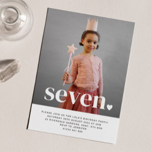 Seven Heart Photo First Birthday Invitation