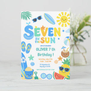 Seven in the Sun Beach Birthday Party Invitation