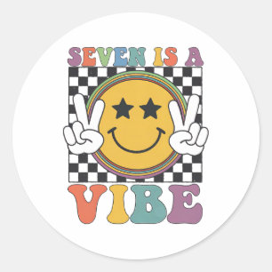 Seven Is A 7th Birthday Groovy Happy 7 Years Old B Classic Round Sticker