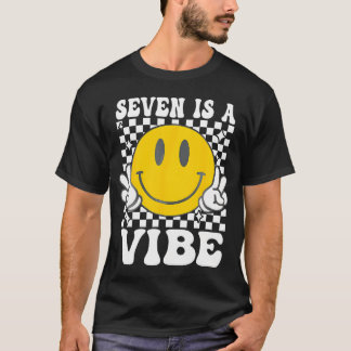 Seven Is A Vibe 7Th Birthday Groovy Boys Girls 7 Y T-Shirt
