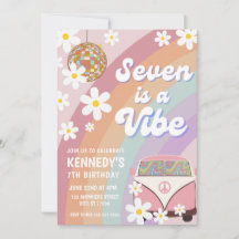 Seven is a vibe 7th birthday invitation 