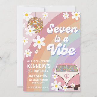 Seven is a vibe 7th birthday invitation