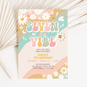 Seven is a Vibe Groovy Retro 7th Birthday Invitation