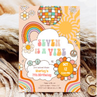 Seven is a Vibe Groovy Retro Rainbow 7th Birthday
