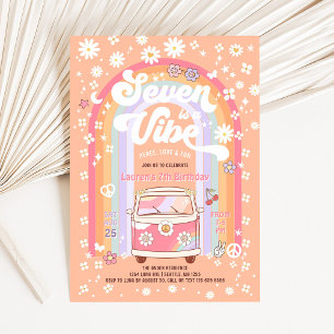 SEVEN is a Vibe Groovy Van Hippie 7th Birthday Invitation