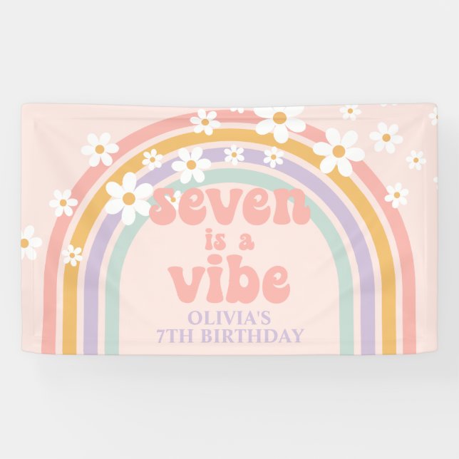 Seven is a Vibe Pastel rainbow 7th birthday Banner (Horizontal)