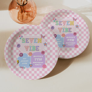 Seven Is A Vibe Preppy Patch 7th Birthday Party Paper Plate