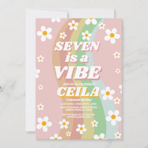 Seven is a Vibe Retro 7th Groovy Pink Girl 1970s Invitation