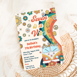 Seven Is A Vibe Retro Floral 7th Birthday Party Invitation