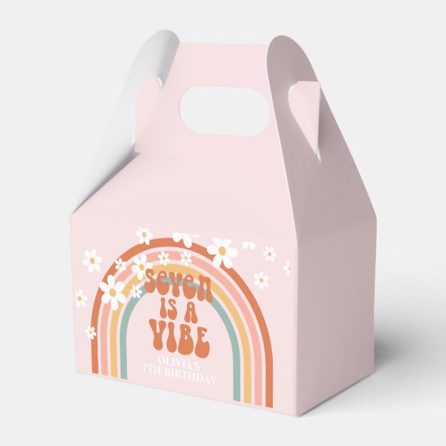 Seven is a Vibe Retro rainbow 7th birthday Favour Box (Front Side)
