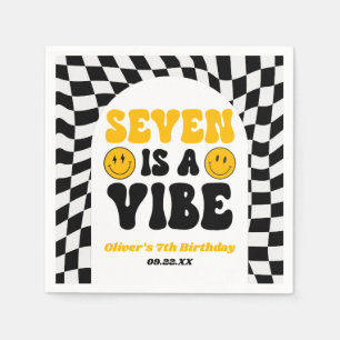 Seven Is A Vibe Retro Seventh 7th Birthday Party Napkin