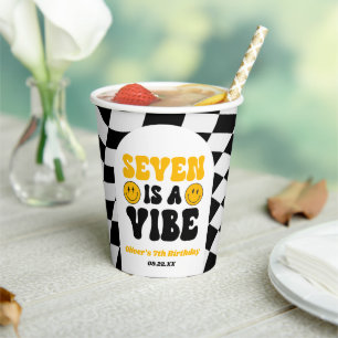 Seven Is A Vibe Retro Seventh 7th Birthday Party Paper Cups