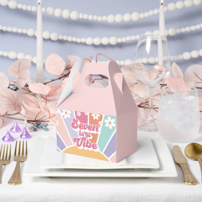 Seven is a Vibe Retro Sunshine Rainbow Daisy Favour Box (Wedding)