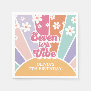 Seven is a Vibe Retro Sunshine Rainbow Daisy Napkin