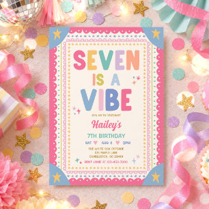 Seven Is A Vibe Whimsical Girl 7th Birthday Party Invitation