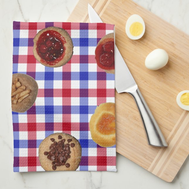 Seven Kolaches on Czech Checks kitchen towel (Quarter Fold)
