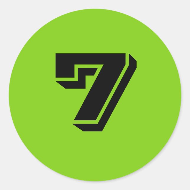 Seven Large Round Green Number Stickers by Janz (Front)