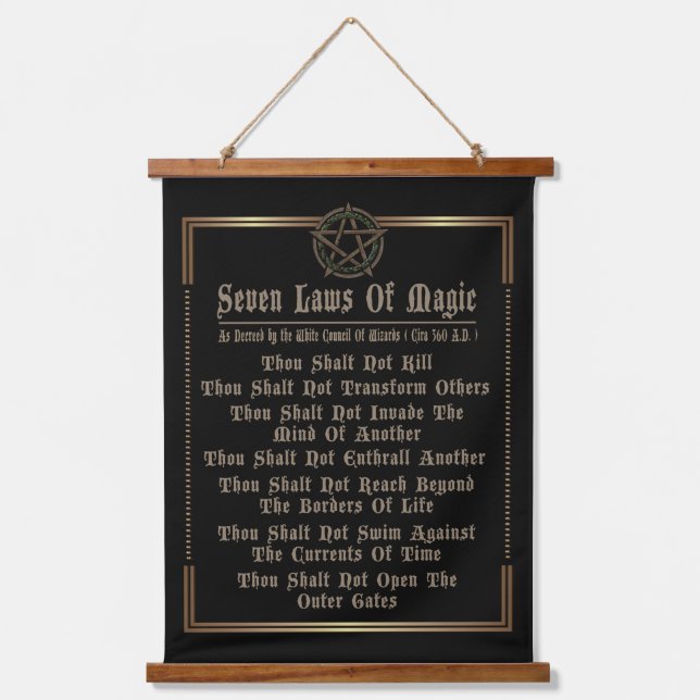 Seven Laws Of Magic Black And Gold Hanging Tapestry (Front)