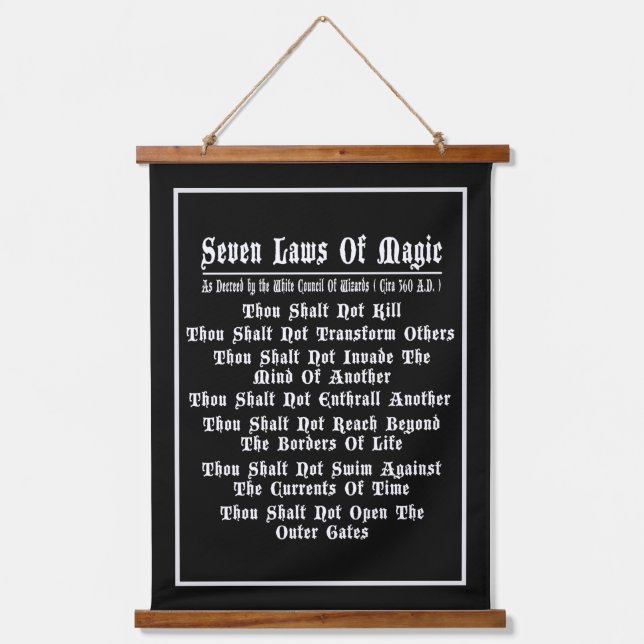 Seven Laws Of Magic Black And White Hanging Tapestry (Front)