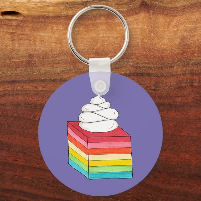 Seven Layer Retro Rainbow Gelatin Salad Dessert Key Ring (Back)