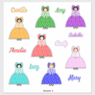 Seven Little Colonial Dolls with Names