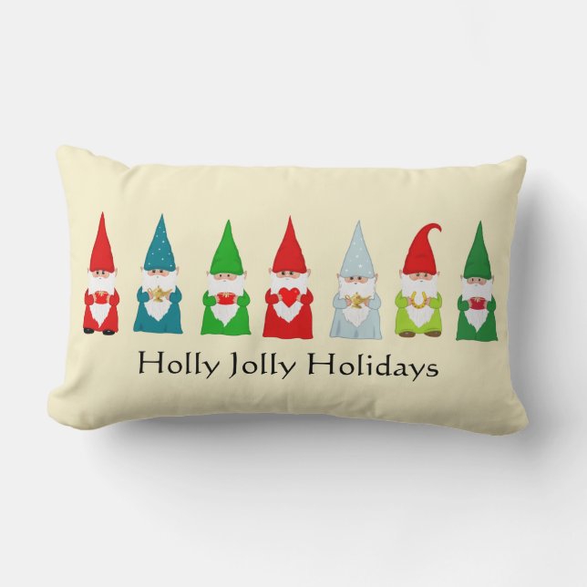 Seven Lucky Christmas Gnomes Lumbar Cushion (Front)