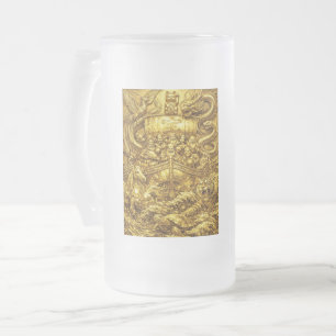Seven Lucky Gods -Japanese Gods- Golden shine Frosted Glass Beer Mug