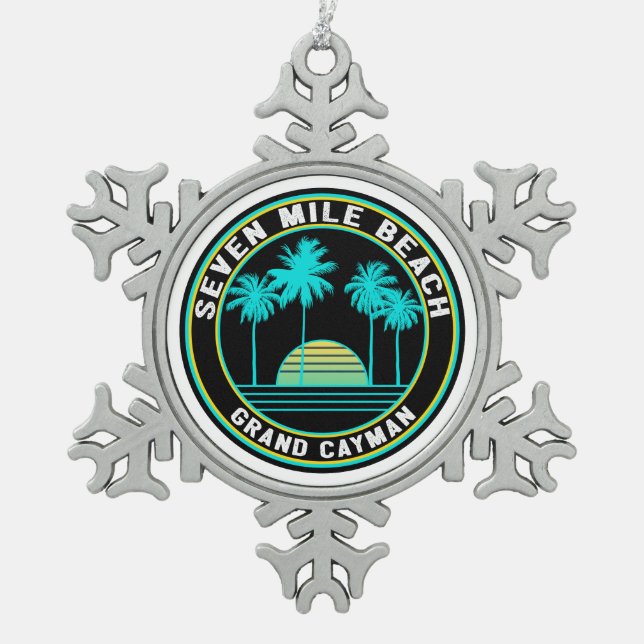 Seven Mile Beach Grand Cayman Island Snowflake Pewter Christmas Ornament (Front)