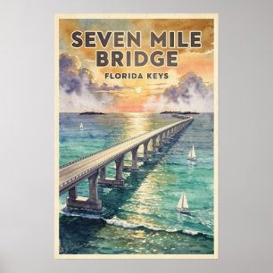 Seven Mile Bridge Florida Keys Vintage Travel Poster