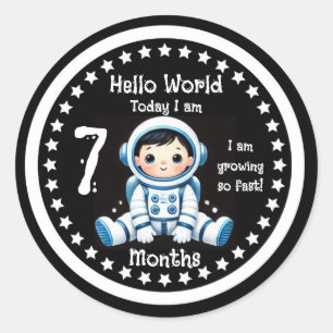 Seven months baby milestone Astronaut  Classic Round Sticker