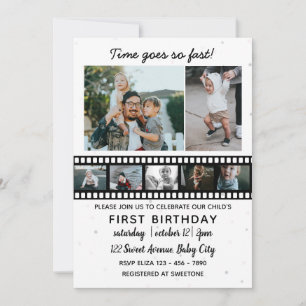 Seven Photos Collage Child's First Birthday Invitation