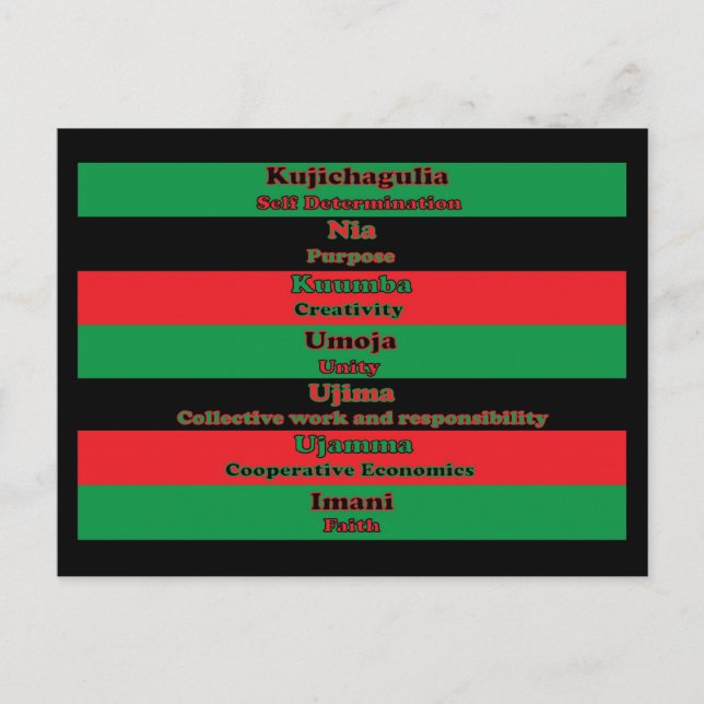 Seven Principles of Kwanzaa Black Red Green Postcard (Front)