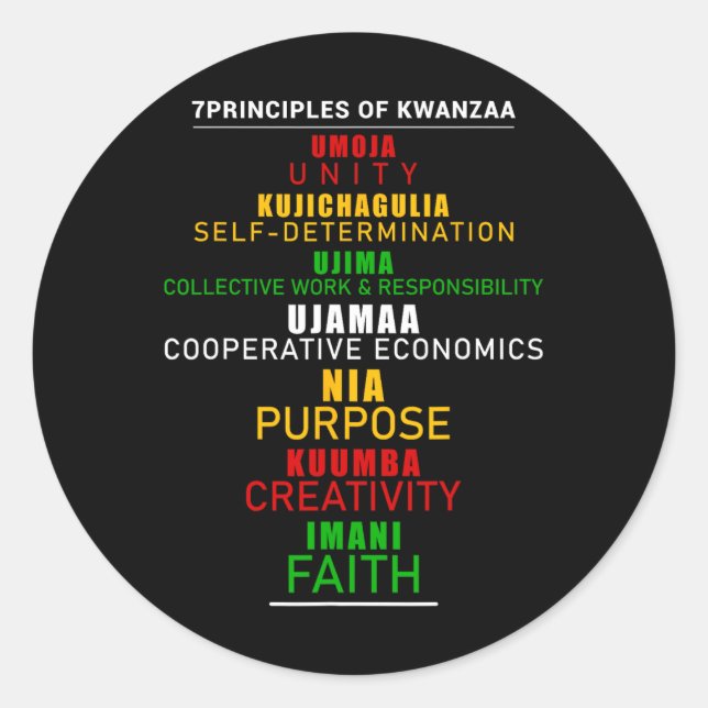 Seven Principles Of Kwanzaa Christmas Afro-america Classic Round Sticker (Front)