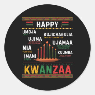 Seven Principles Of Kwanzaa Happy Kwanzaa 6  Classic Round Sticker