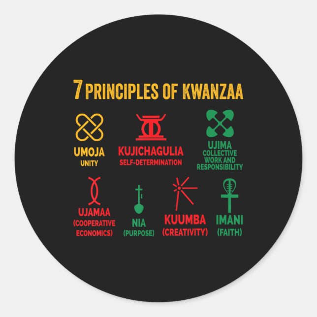 Seven Principles Of Kwanzaa Men Women Kids Kwanzaa Classic Round Sticker (Front)