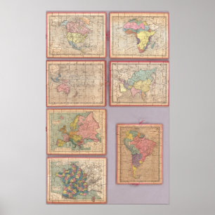 Seven Puzzle Maps of the World Poster